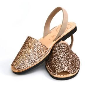 Palmaira Sandals Menorcan Cappuccino Glitter Sparkle Sz EU 39 US 8 Leather Flats